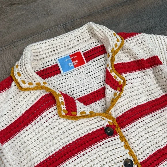 La DoubleJ x Orlebar Brown Salt ‘n’ Vinegar striped crochet top in red/ivory - Picture 3 of 6